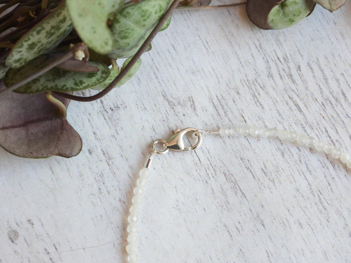 rainbow moonstone dainty beaded bracelet with sterling silver clasp