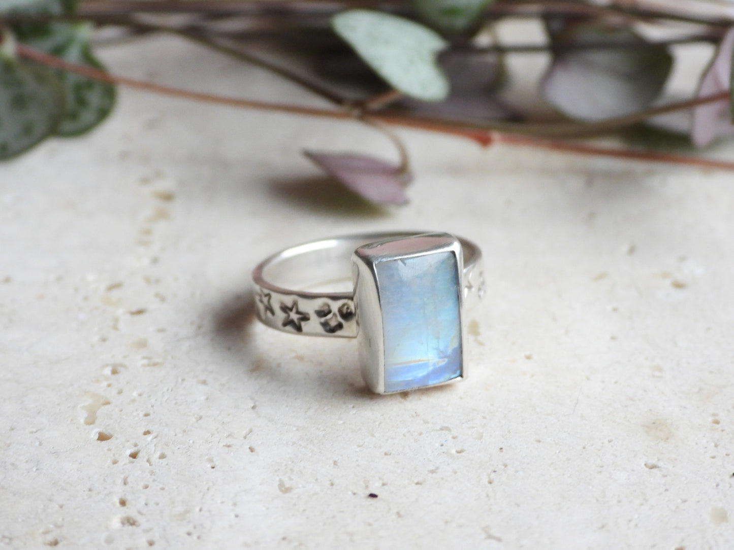 Celestial Rainbow Moonstone "Steren" Ring | Size O 1/2 | Recycled Silver 925