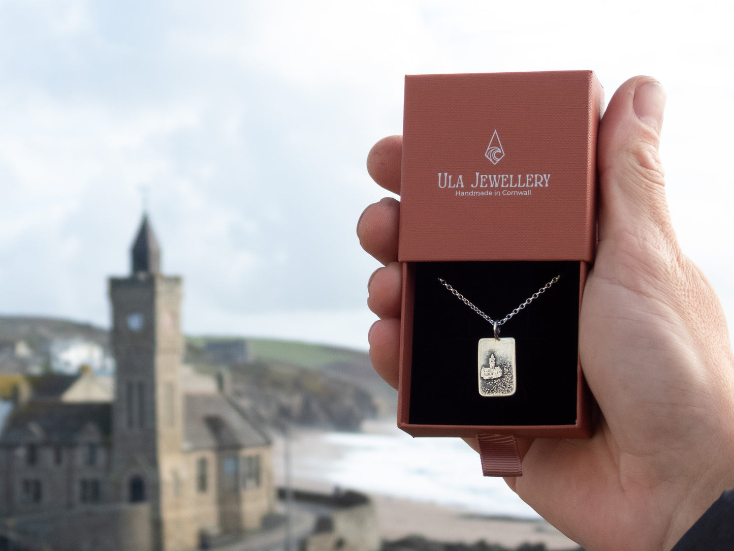 Stormy Porthleven Clock Tower Handmade & Personalised Pendant