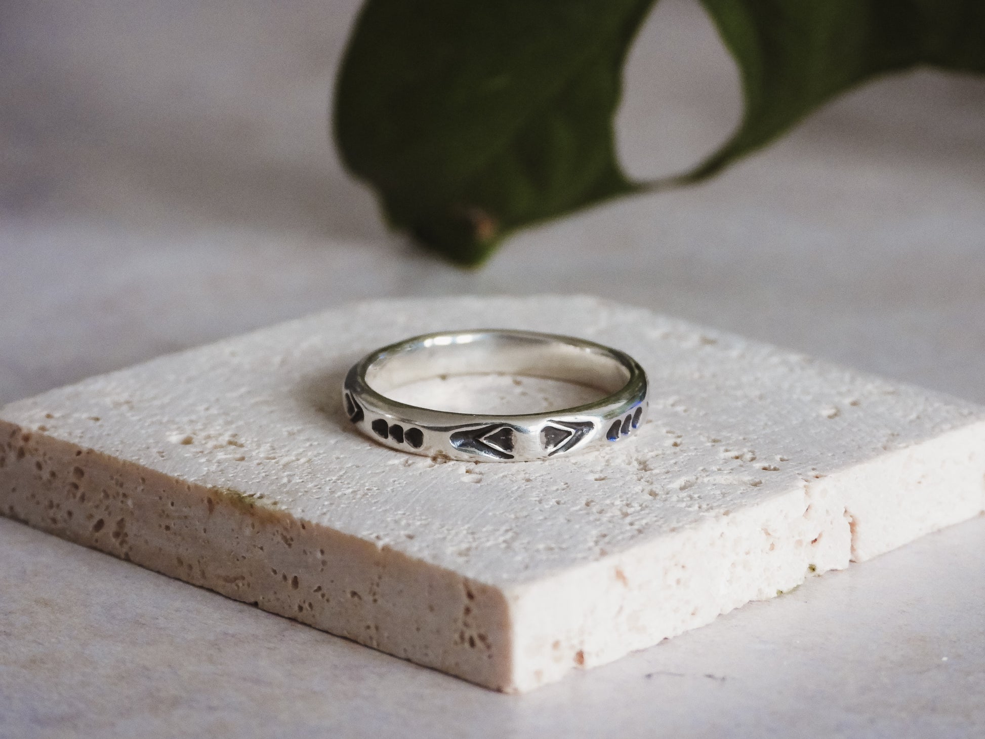 bohemian style aztec silver stacking ring