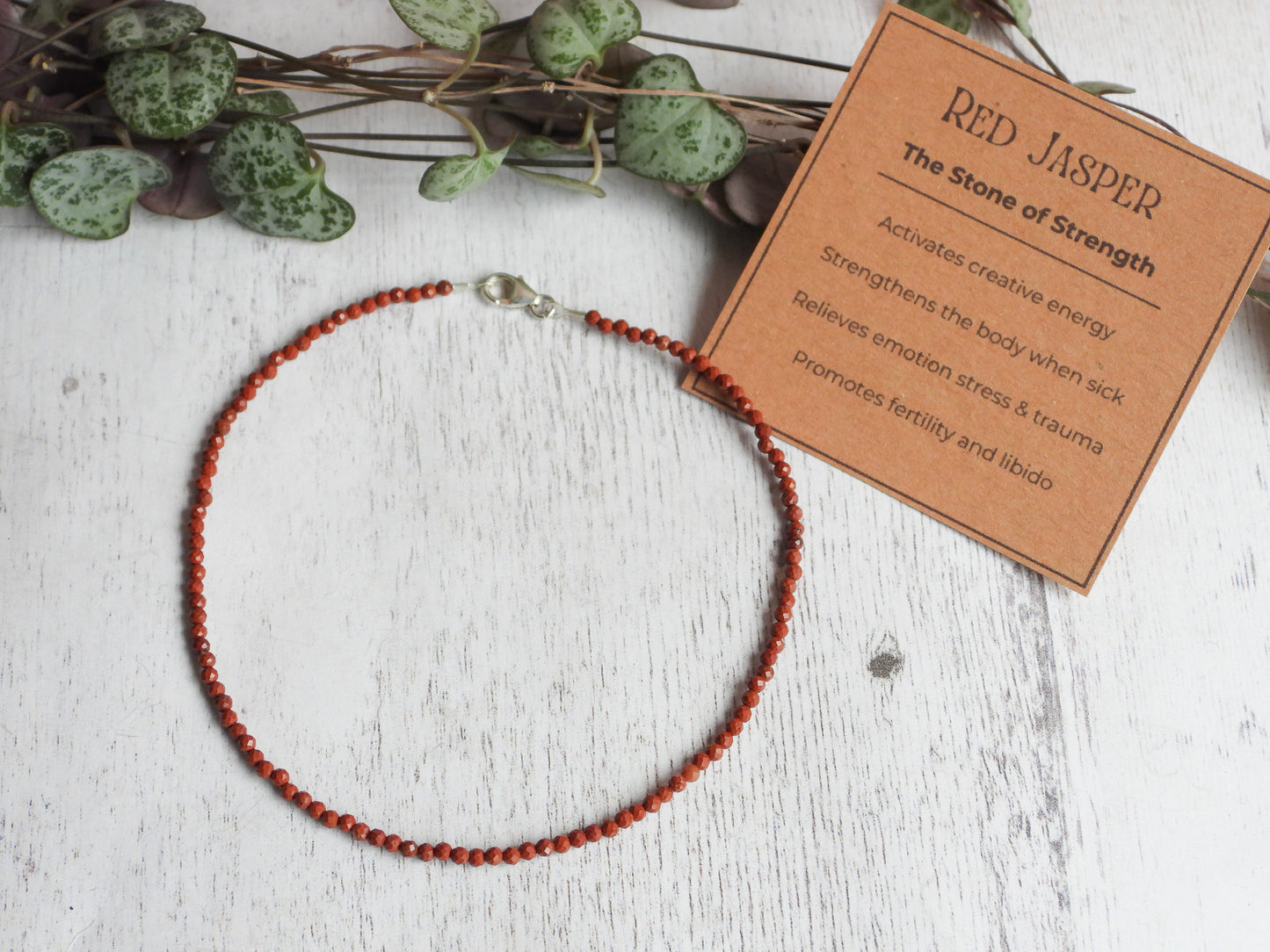 Dainty Red Jasper "Strength" Gemstone Anklet | Faceted Beads