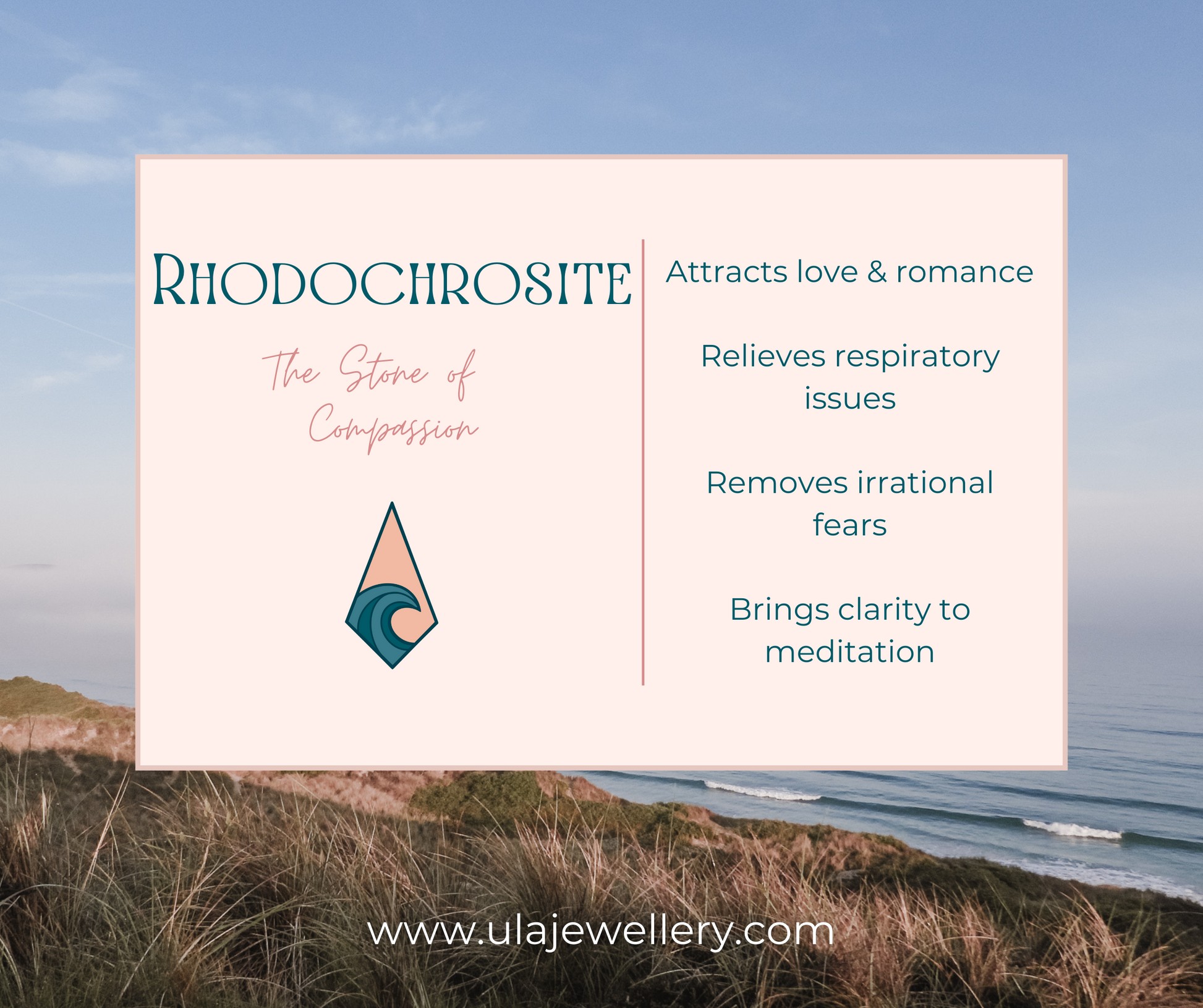 infographic by ula jewellery cornwall for the rhodochrosite gemstone