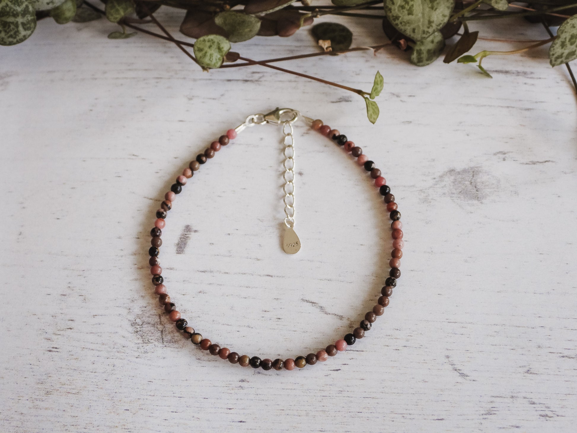 adjustable rhodonite crystal healing bracelet with adjustable chain