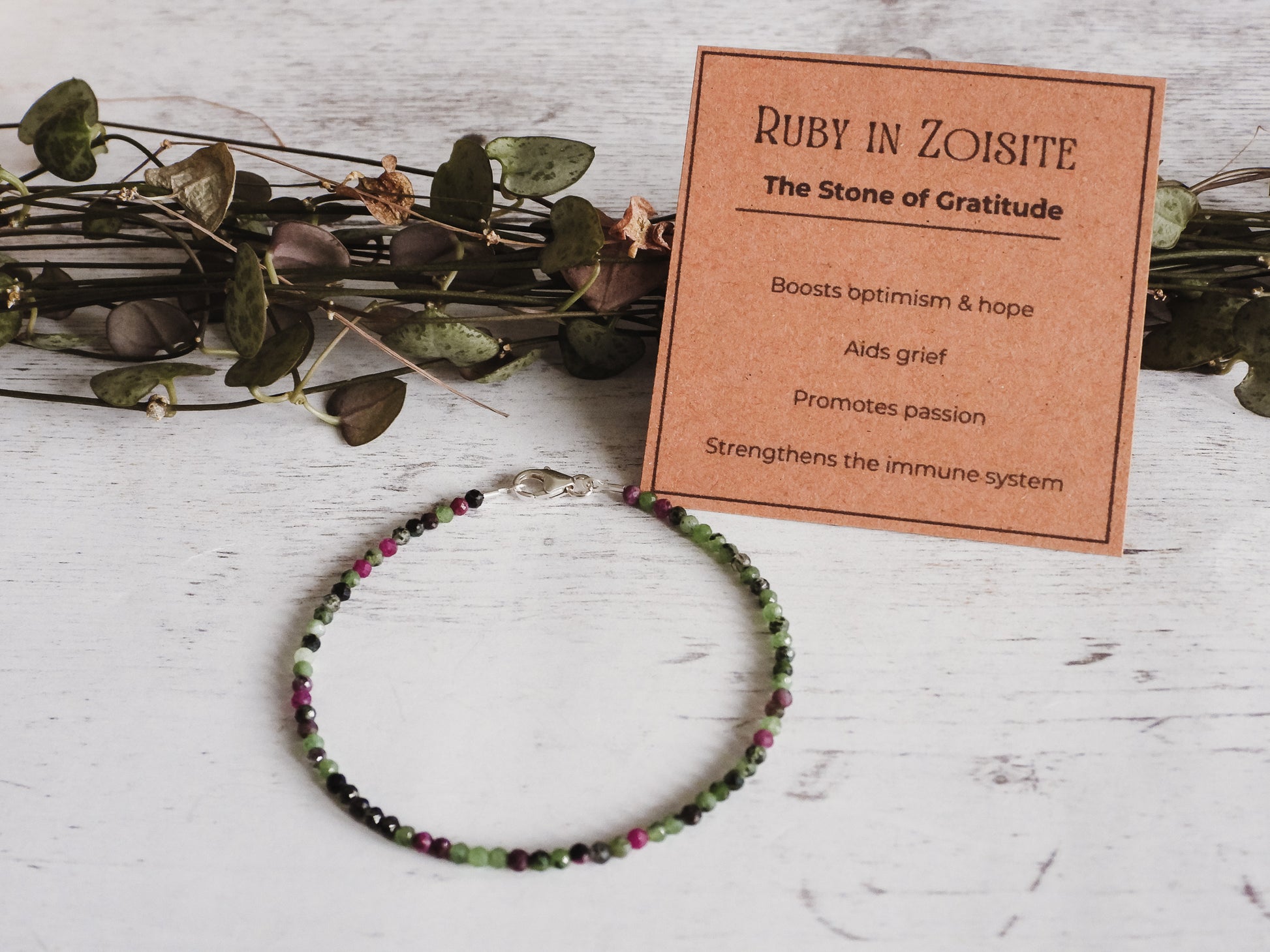 ruby in zoisite crystal healing stacking bracelet