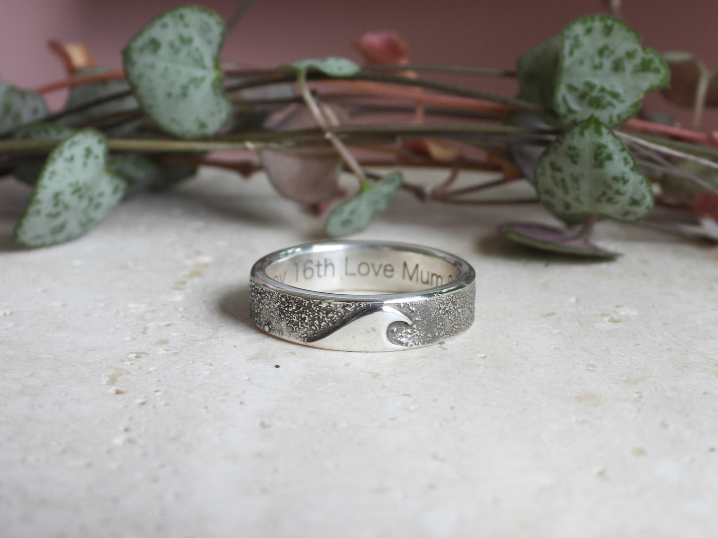 Rustic Wave Ring | Recycled Sterling Silver | Personalised Engraving Option
