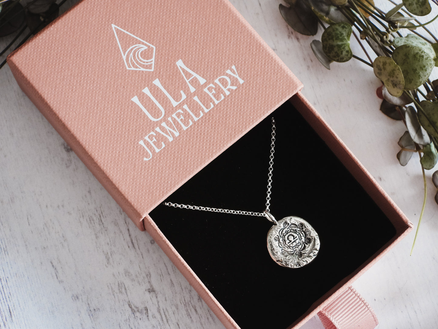 rustic handmade silver libra charm necklace by Ula Jewellery