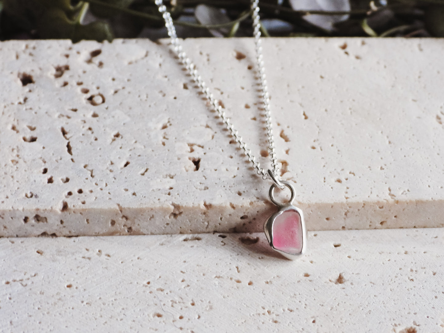 Super Dainty Pink Cornish Seaglass Charm Necklace | Gylly Beach, Falmouth
