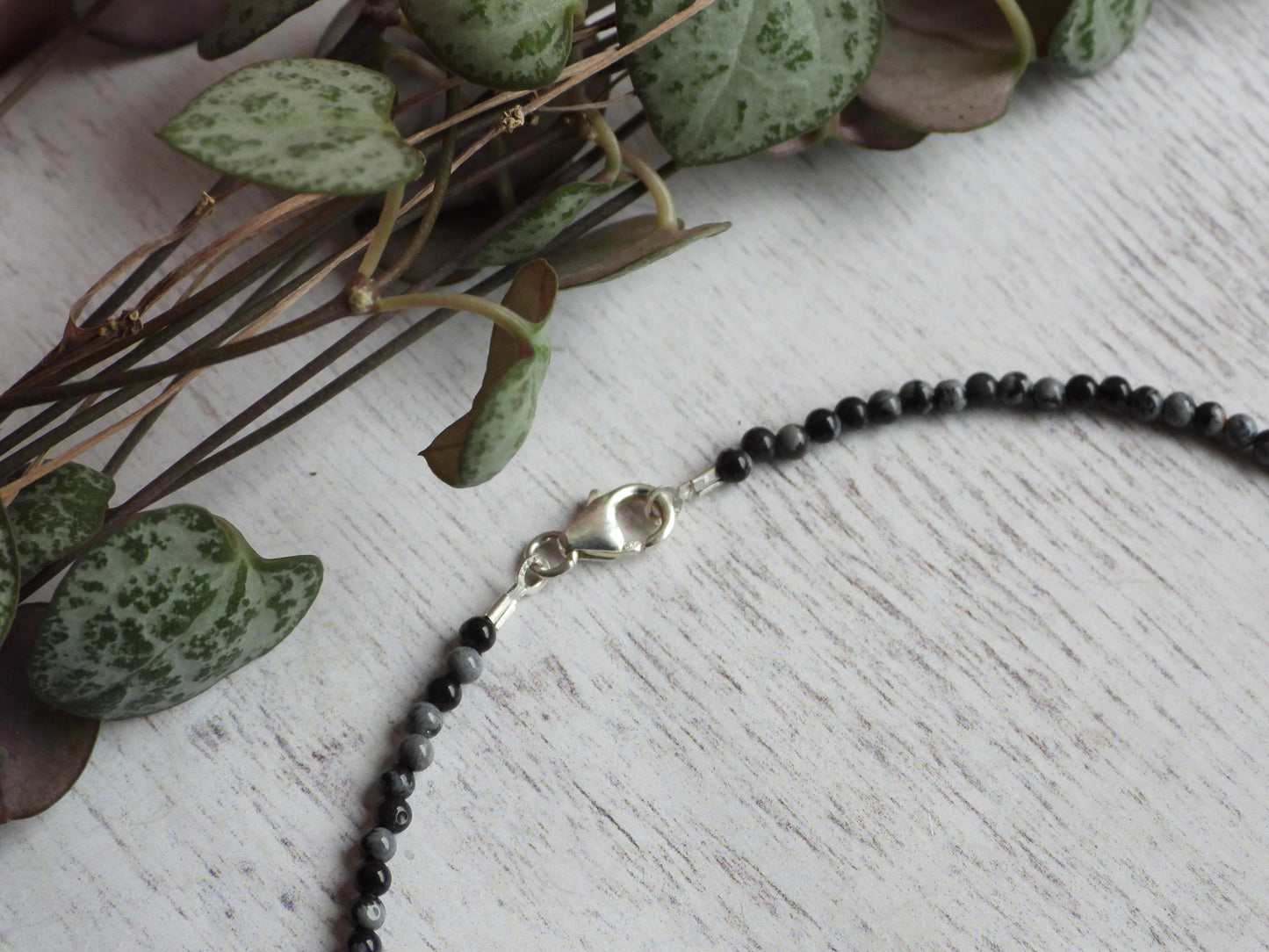 Dainty Snowflake Obsidian "Purity" Gemstone Anklet | Round Beads