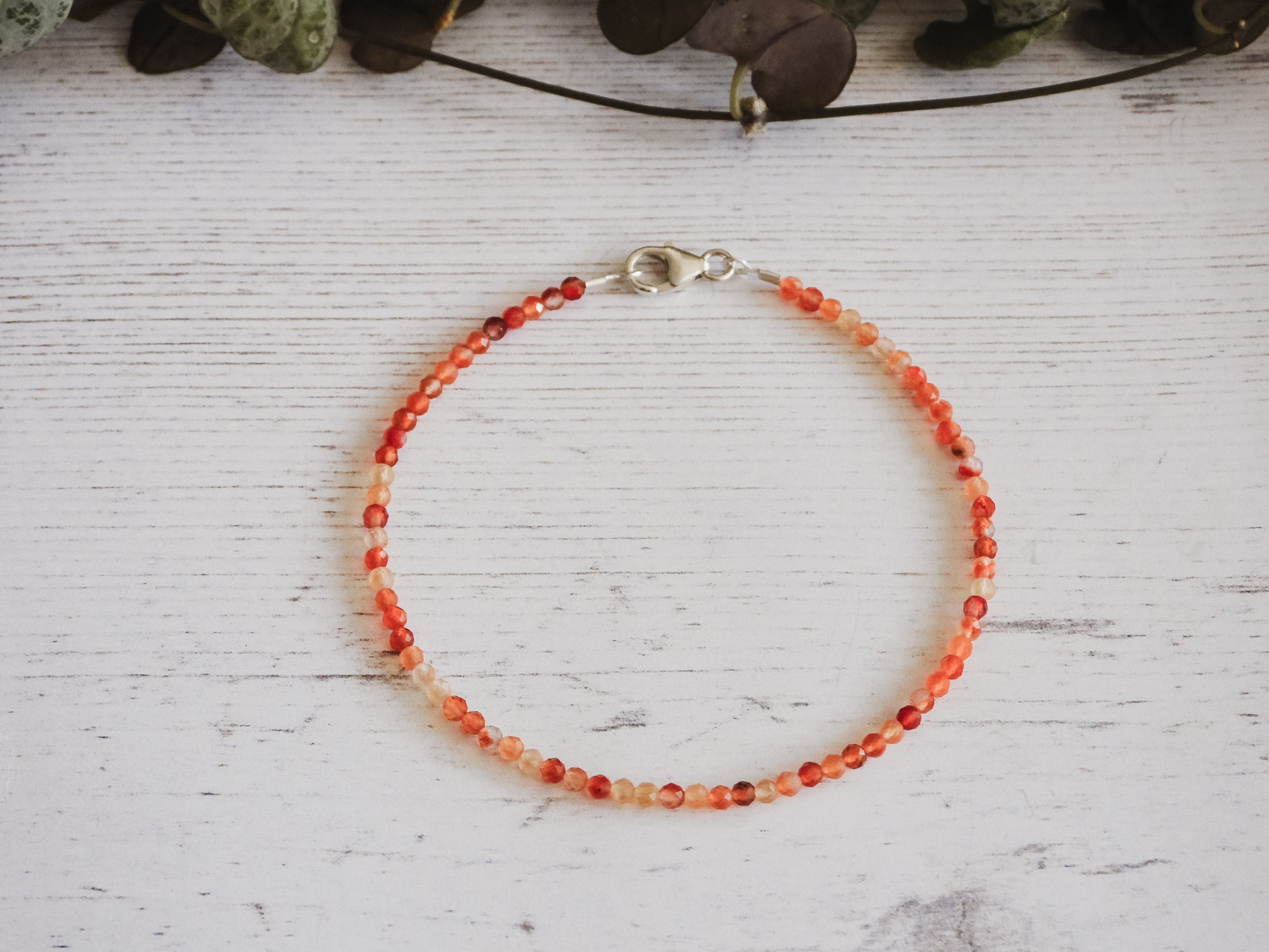 dainty carnelian gemstone bracelet with sterling silver clasp