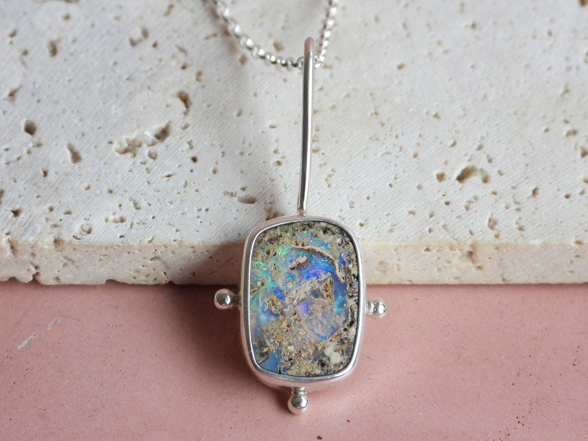 sterling silver Australian boulder opal pendant made in Cornwall