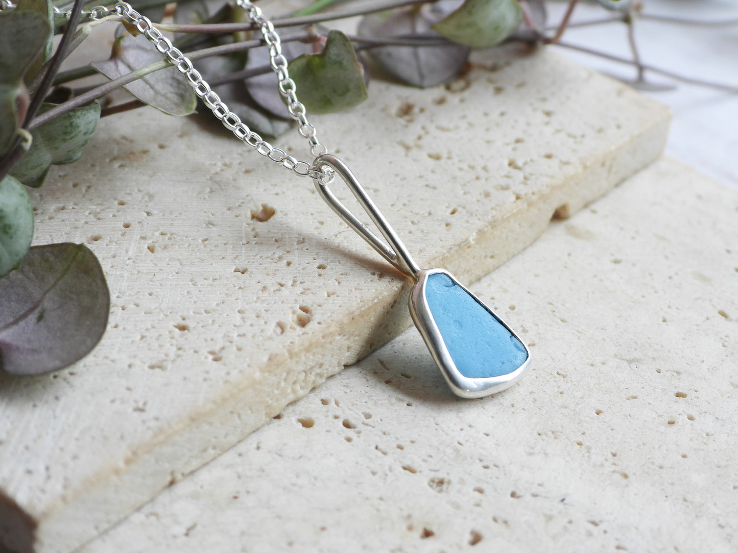 Dainty Cornish Milk Sea Glass Necklace | Handmade Sterling Silver 925 | Porthtowan Beach