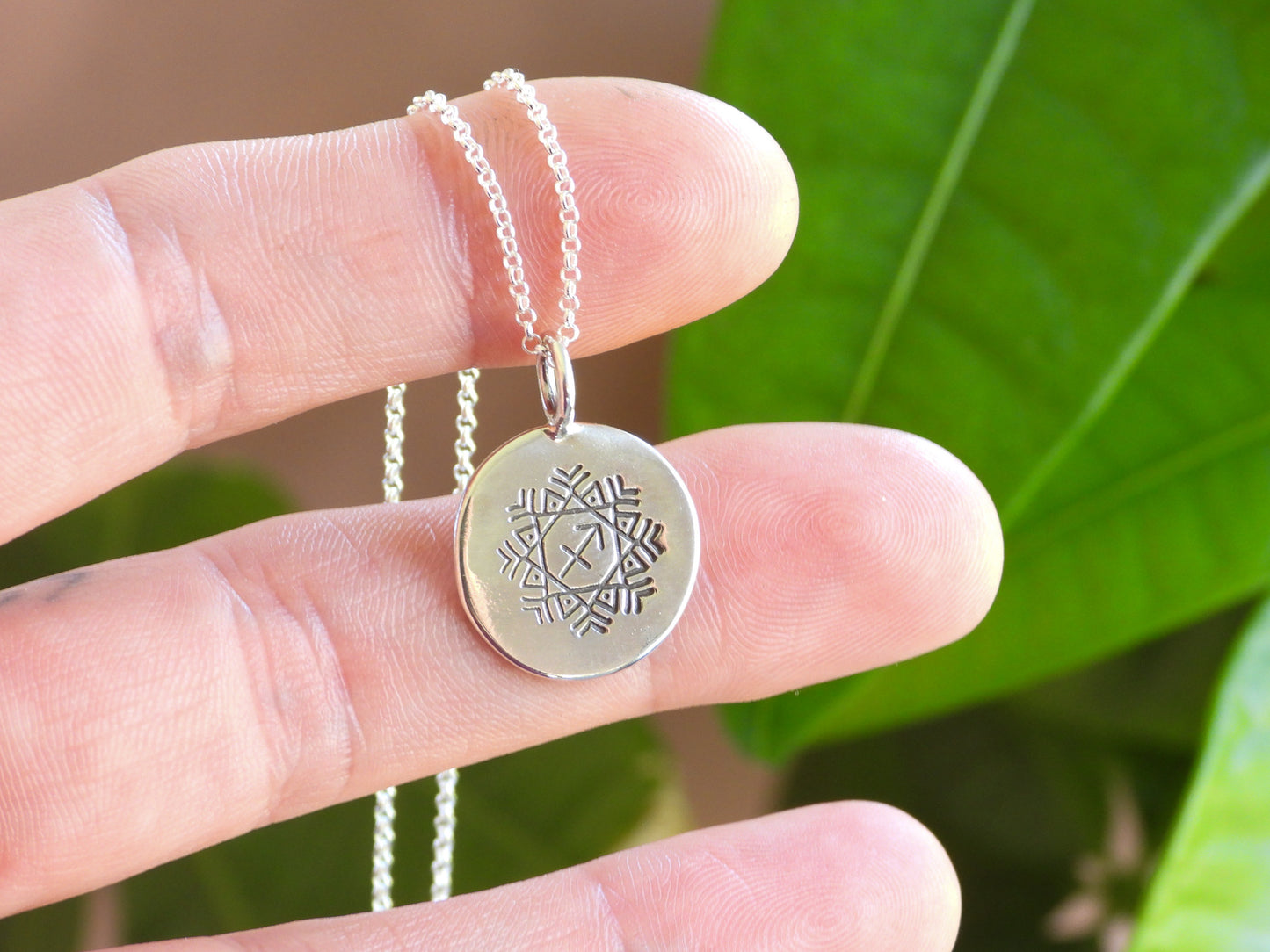 Rustic Sagittarius Star Sign Mandala Necklace | Recycled Silver 925