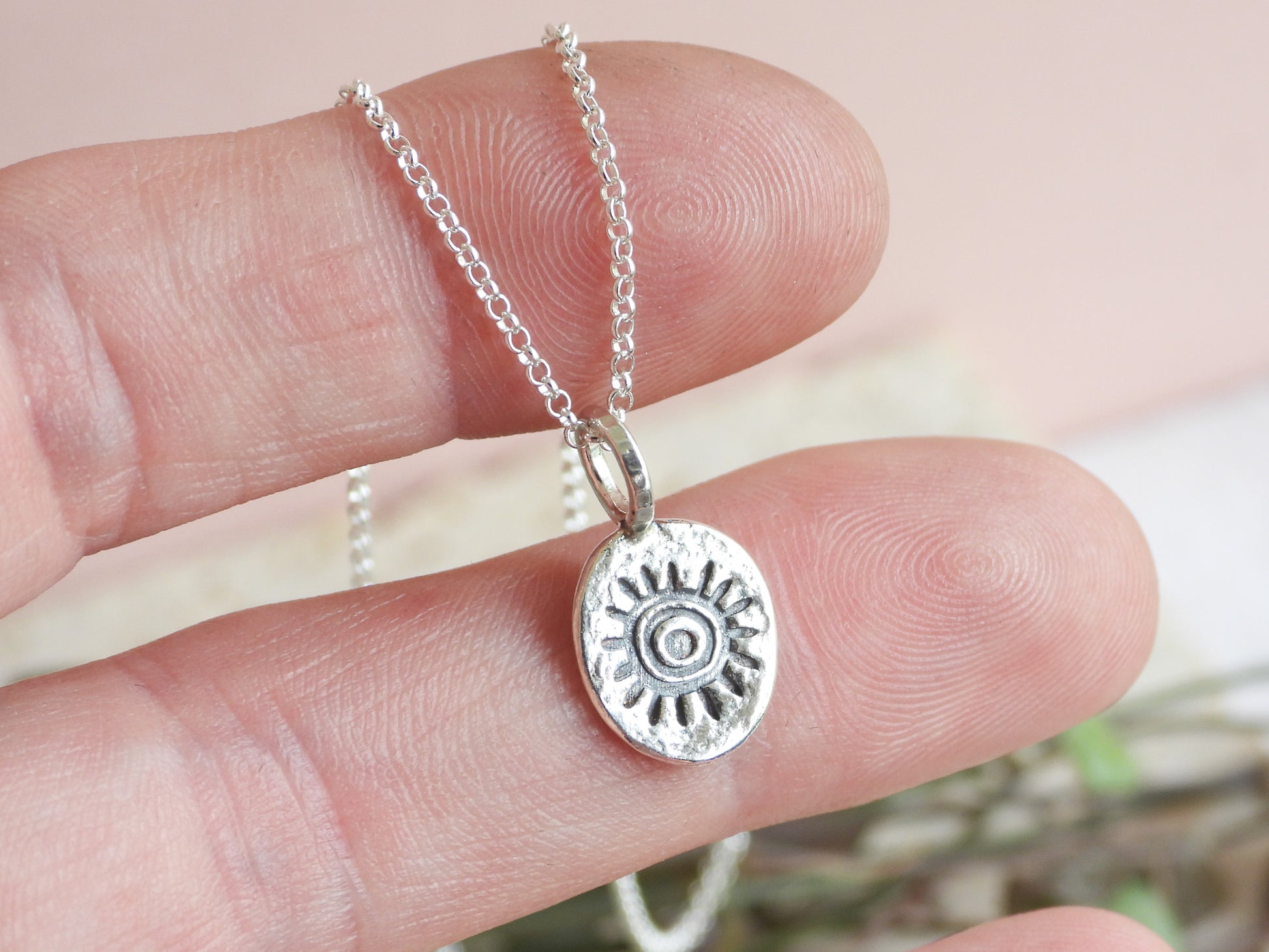 organic textured sun charm by Ula Jewellery