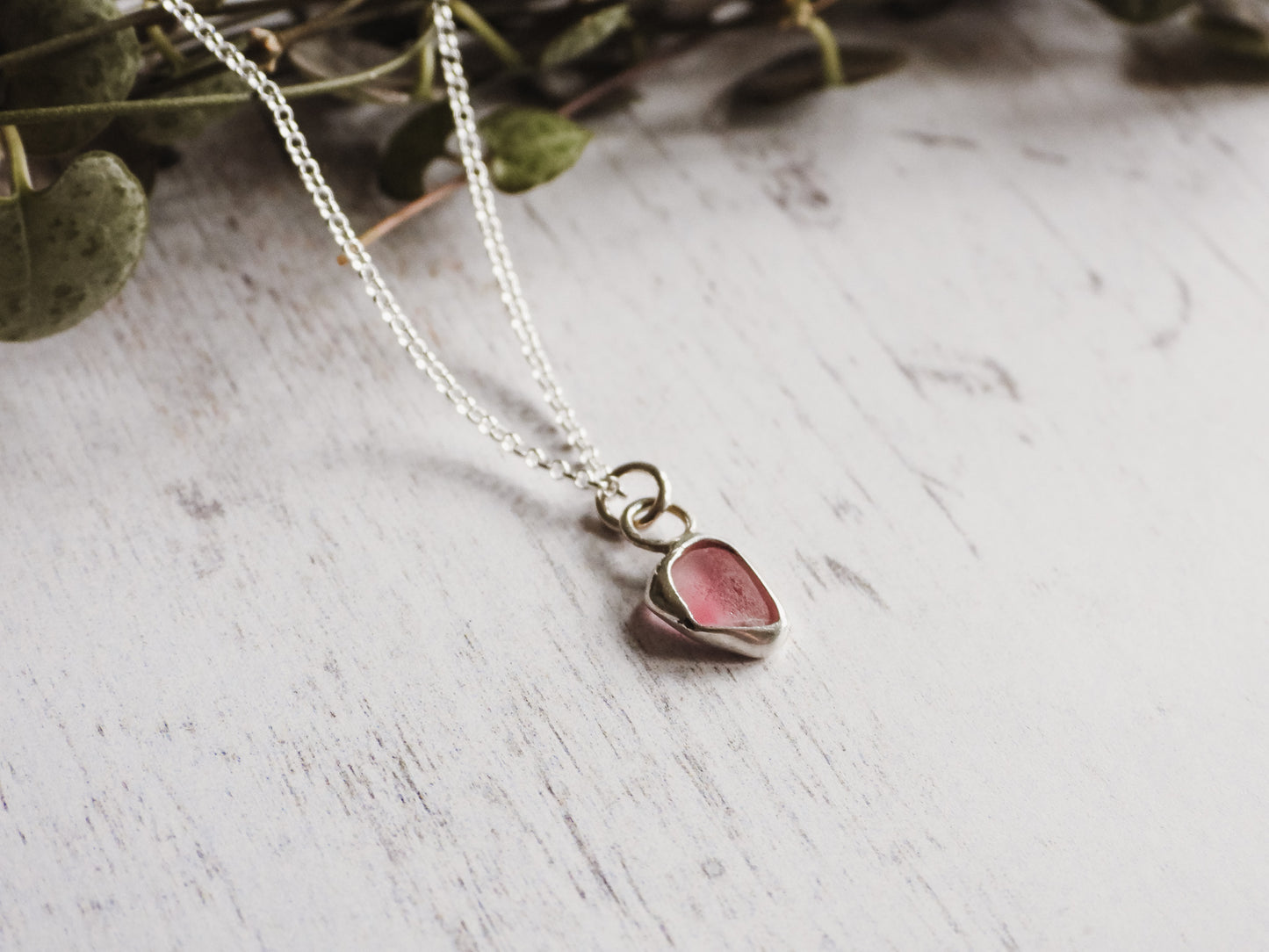 Super Dainty Pink Cornish Seaglass Charm Necklace | Gylly Beach, Falmouth