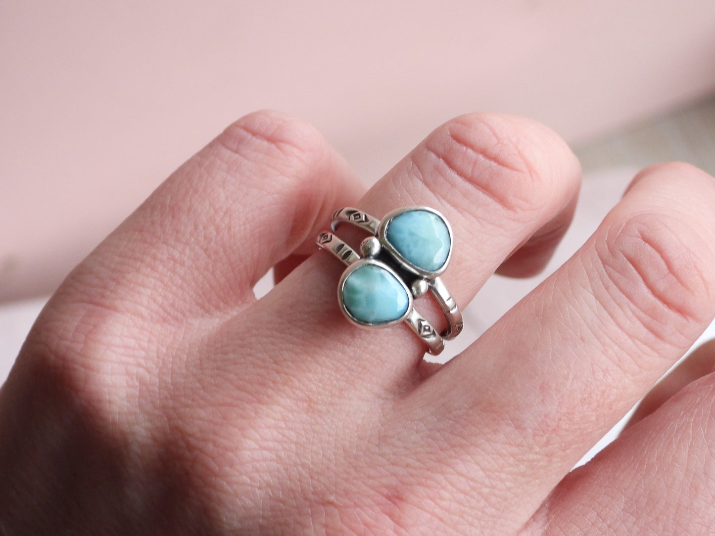 Boho Style Larimar Split Ring | Recycled Silver 925