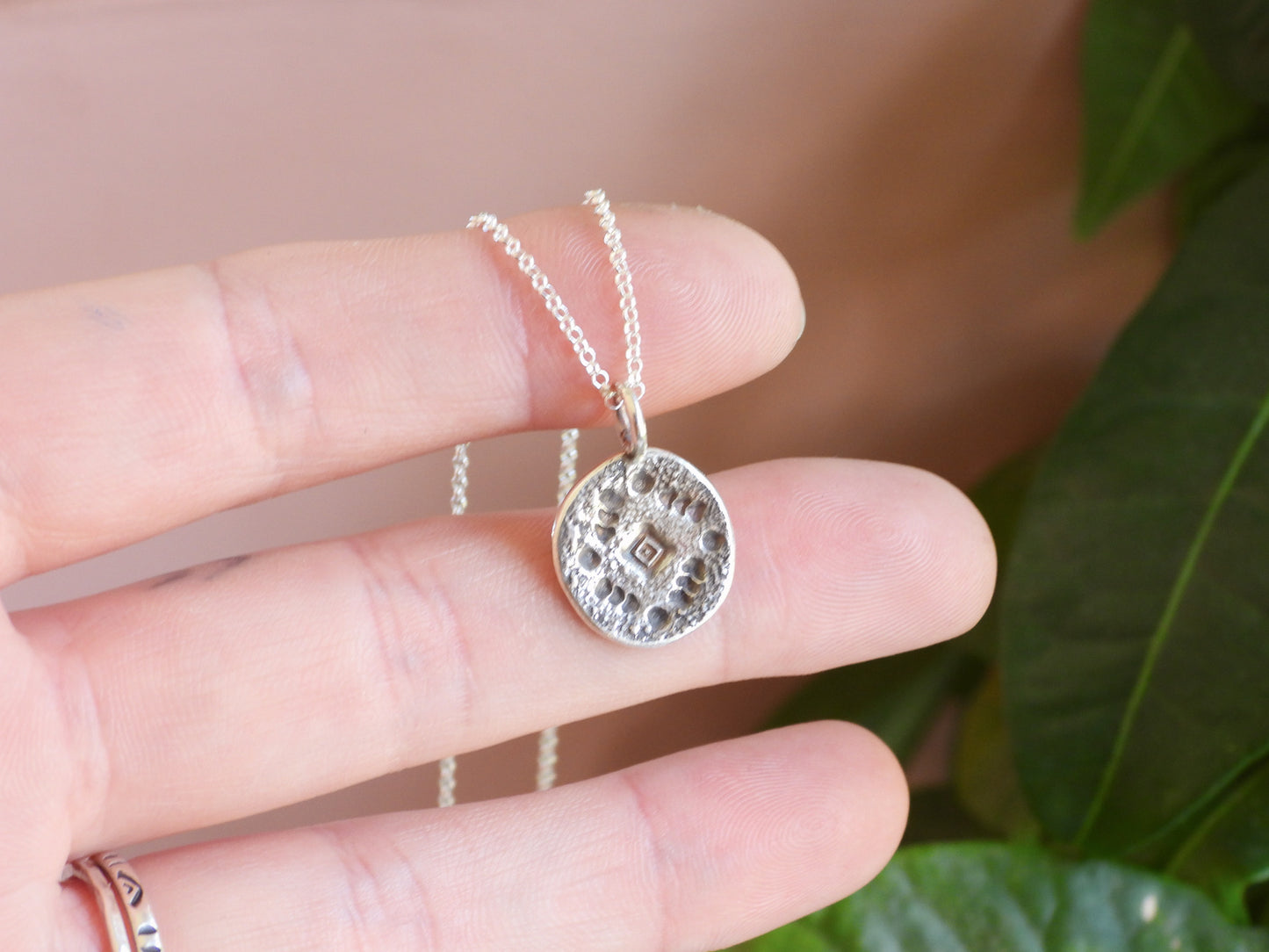 Rustic Aztec Stamped Charm Necklace | Recycled Silver 925