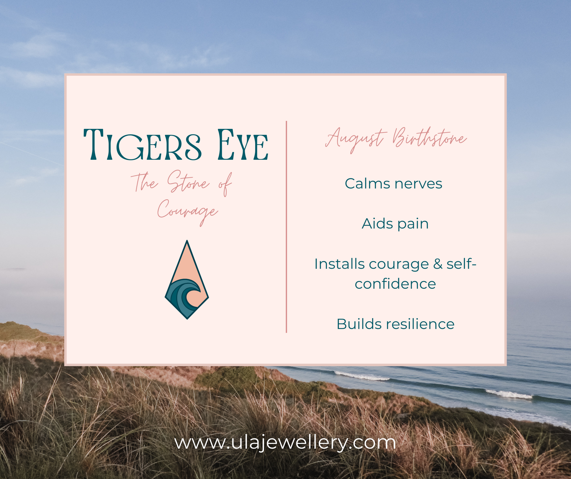 tigers eye crystal healing properties infographic by Ula Jewellery Cornwall
