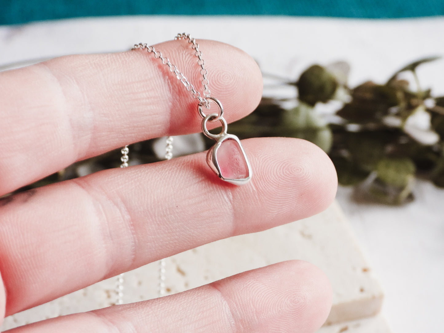 Super Dainty Pink Cornish Seaglass Charm Necklace | Gylly Beach, Falmouth