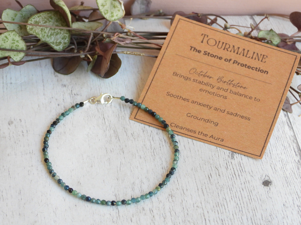 Dainty Blue Tourmaline Gemstone Bracelet | Sterling Silver | Handmade