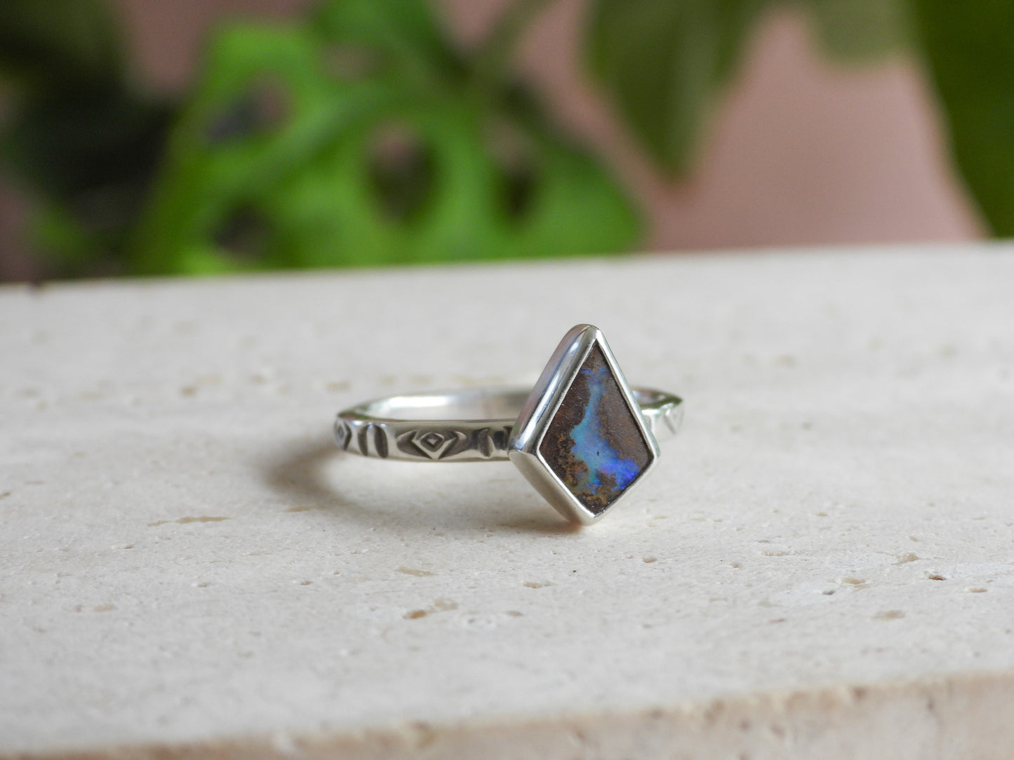 Boho Style Australian Boulder Opal Ring | Recycled Silver 925 | Size N