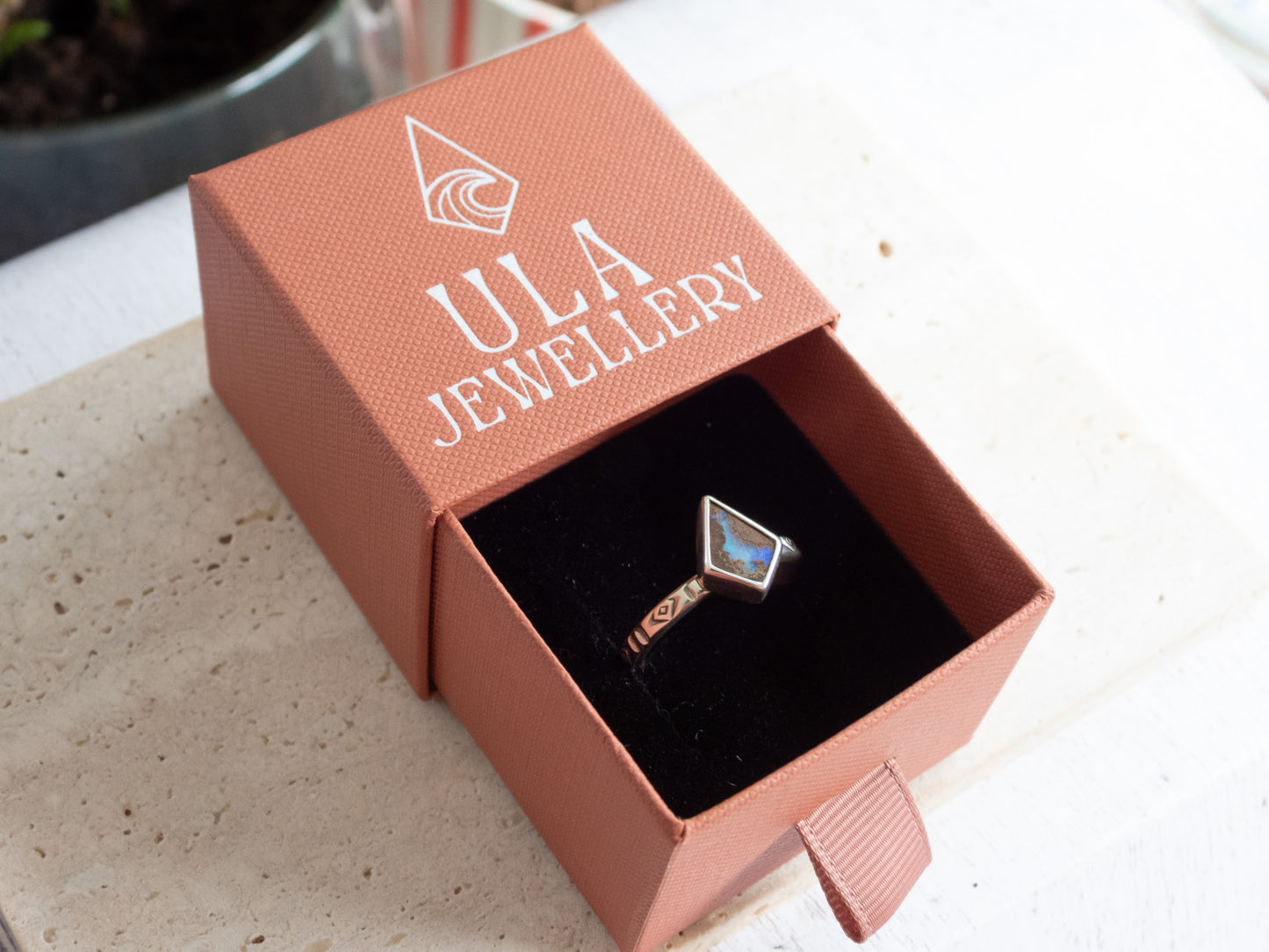 Boho Style Australian Boulder Opal Ring | Recycled Silver 925 | Size N