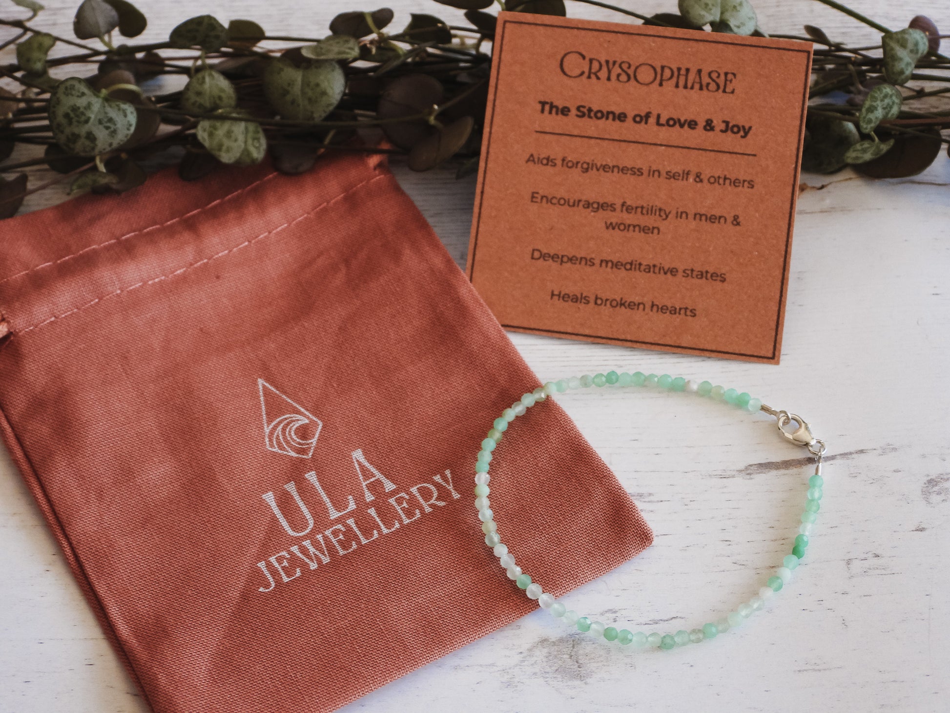 ula jewellery gift idea, chrysoprase gemstone friendship bracelet
