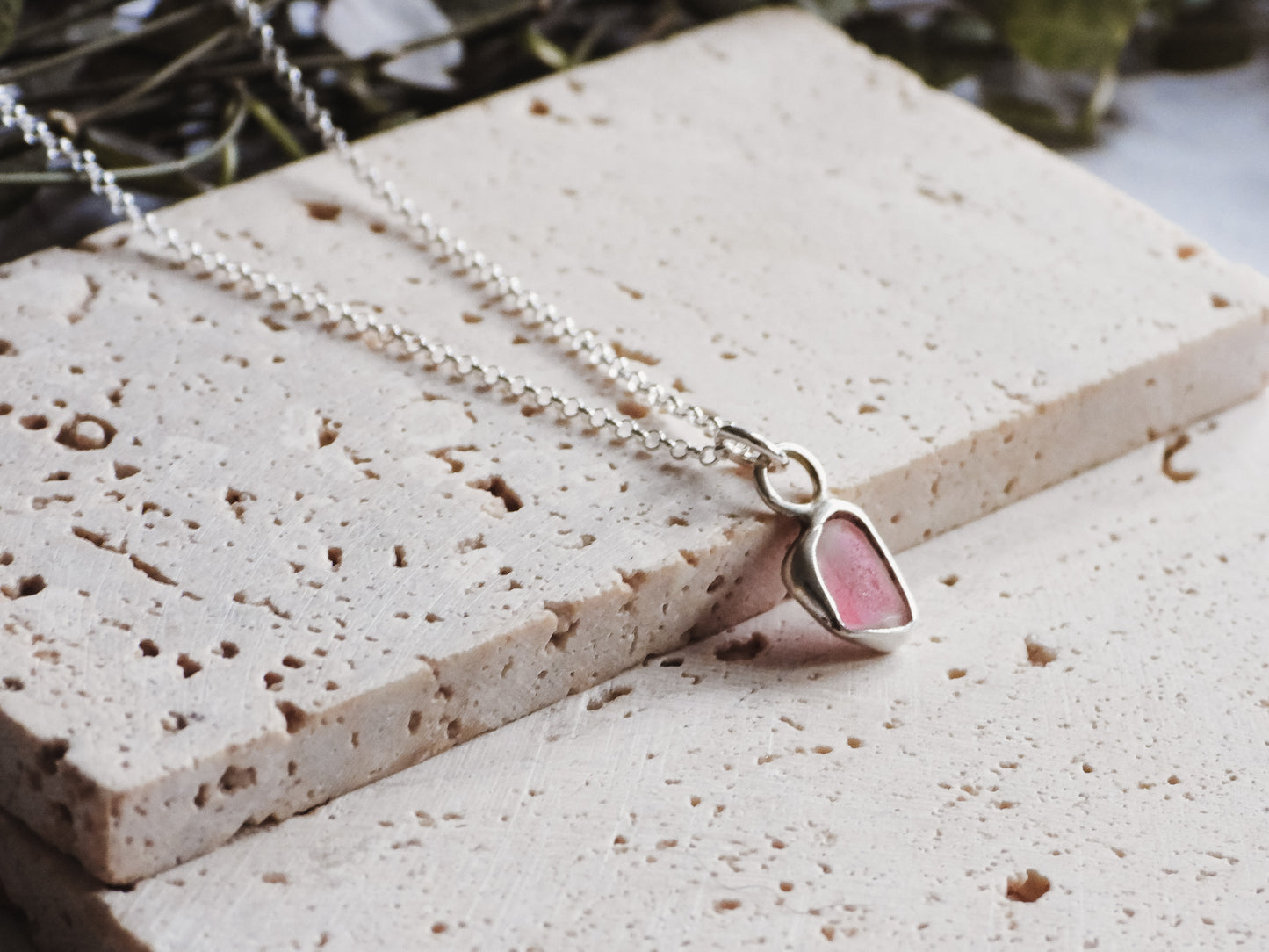 Super Dainty Pink Cornish Seaglass Charm Necklace | Gylly Beach, Falmouth