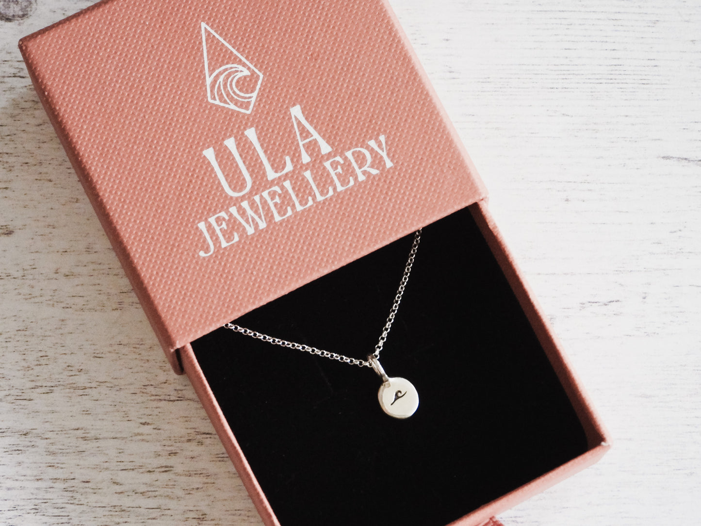 wave charm necklace in pink Ula Jewellery box
