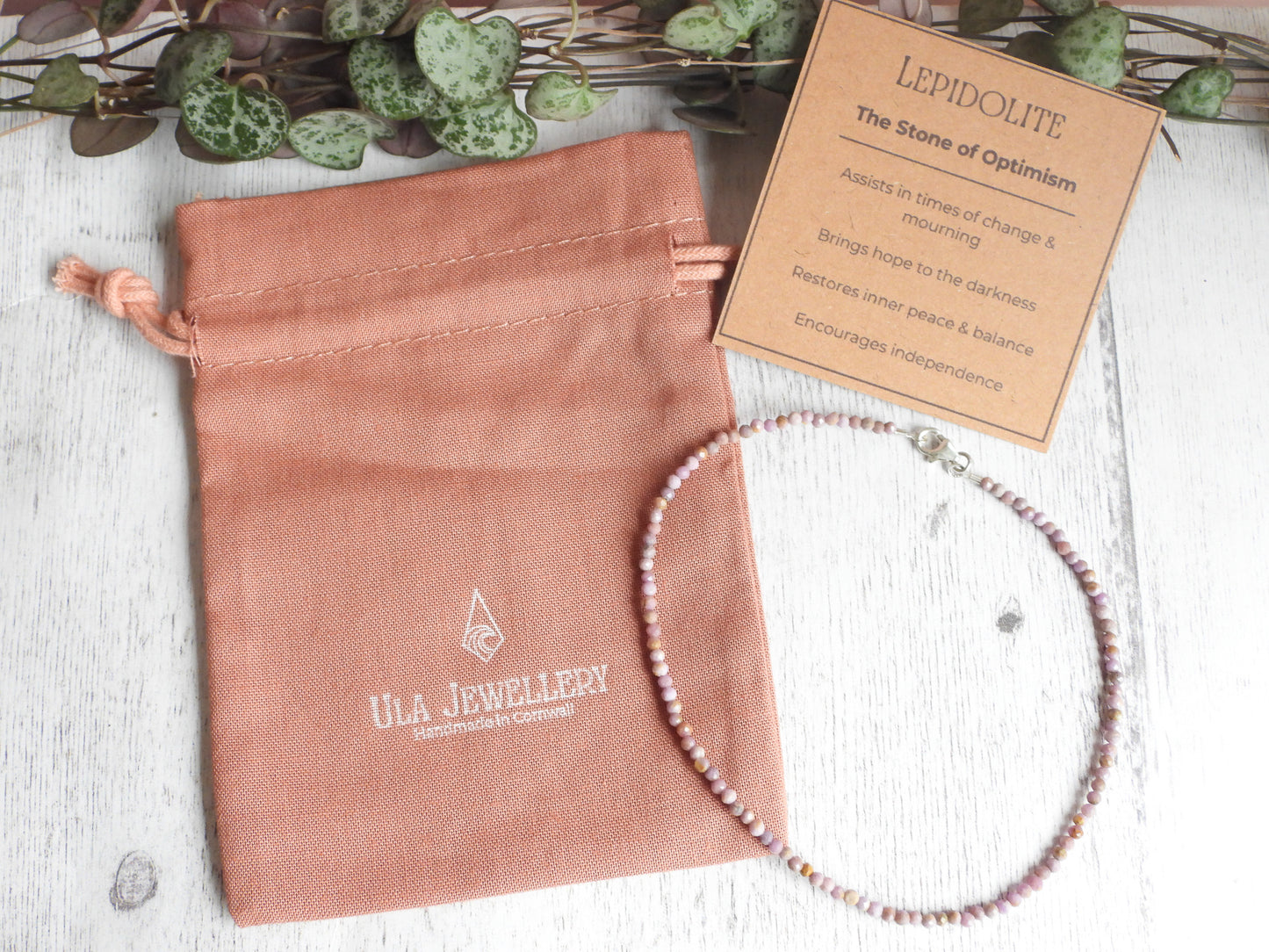Dainty Lepidolite "Optimism" Gemstone Anklet | Faceted Beads