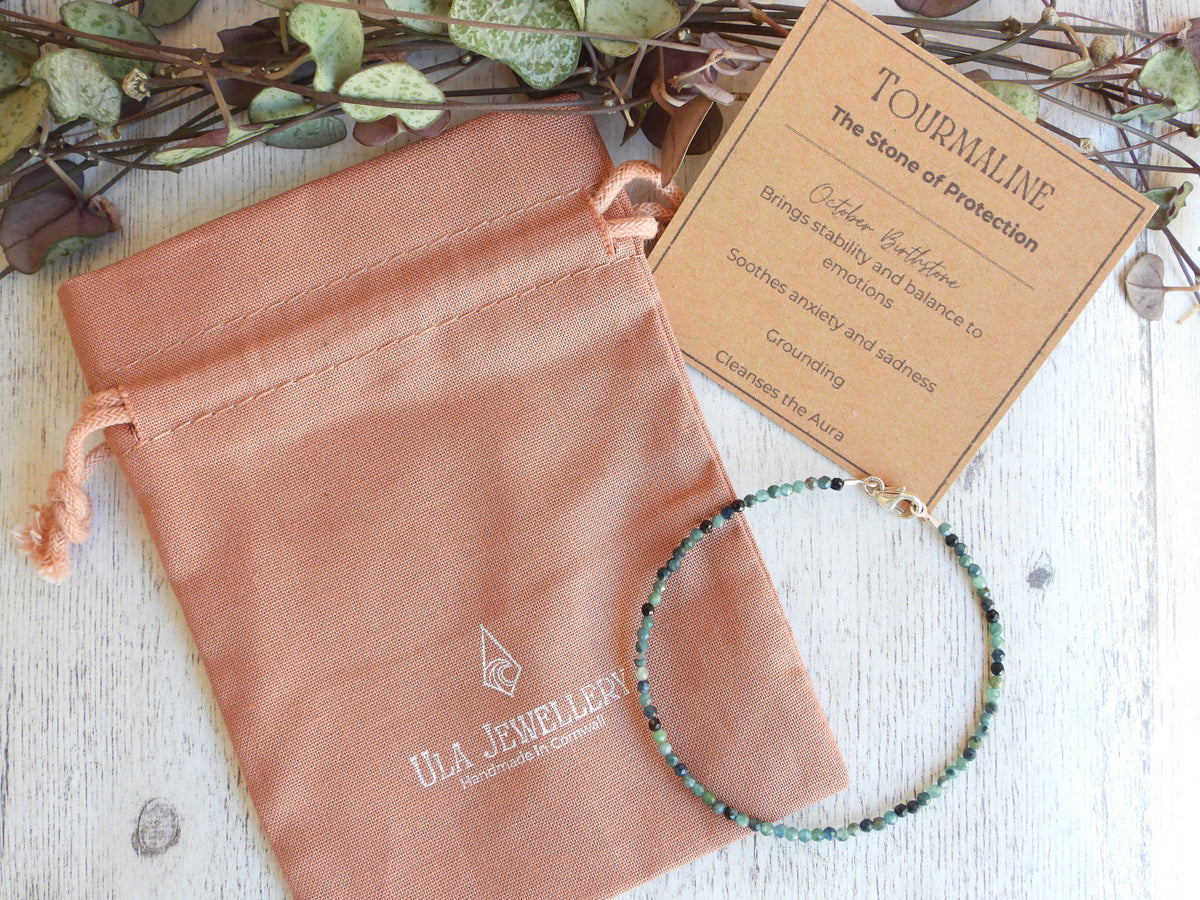 Dainty Blue Tourmaline Gemstone Bracelet | Sterling Silver | Handmade