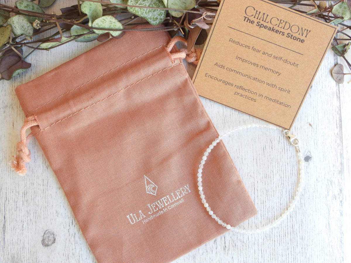 Dainty Chalcedony Gemstone Bracelet | Sterling Silver | Handmade