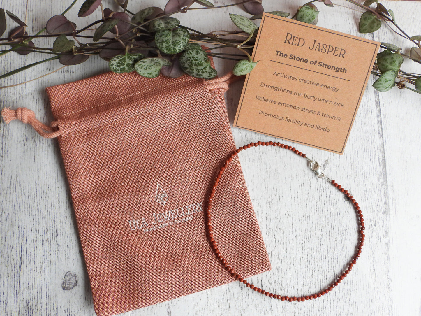 Dainty Red Jasper "Strength" Gemstone Anklet | Faceted Beads