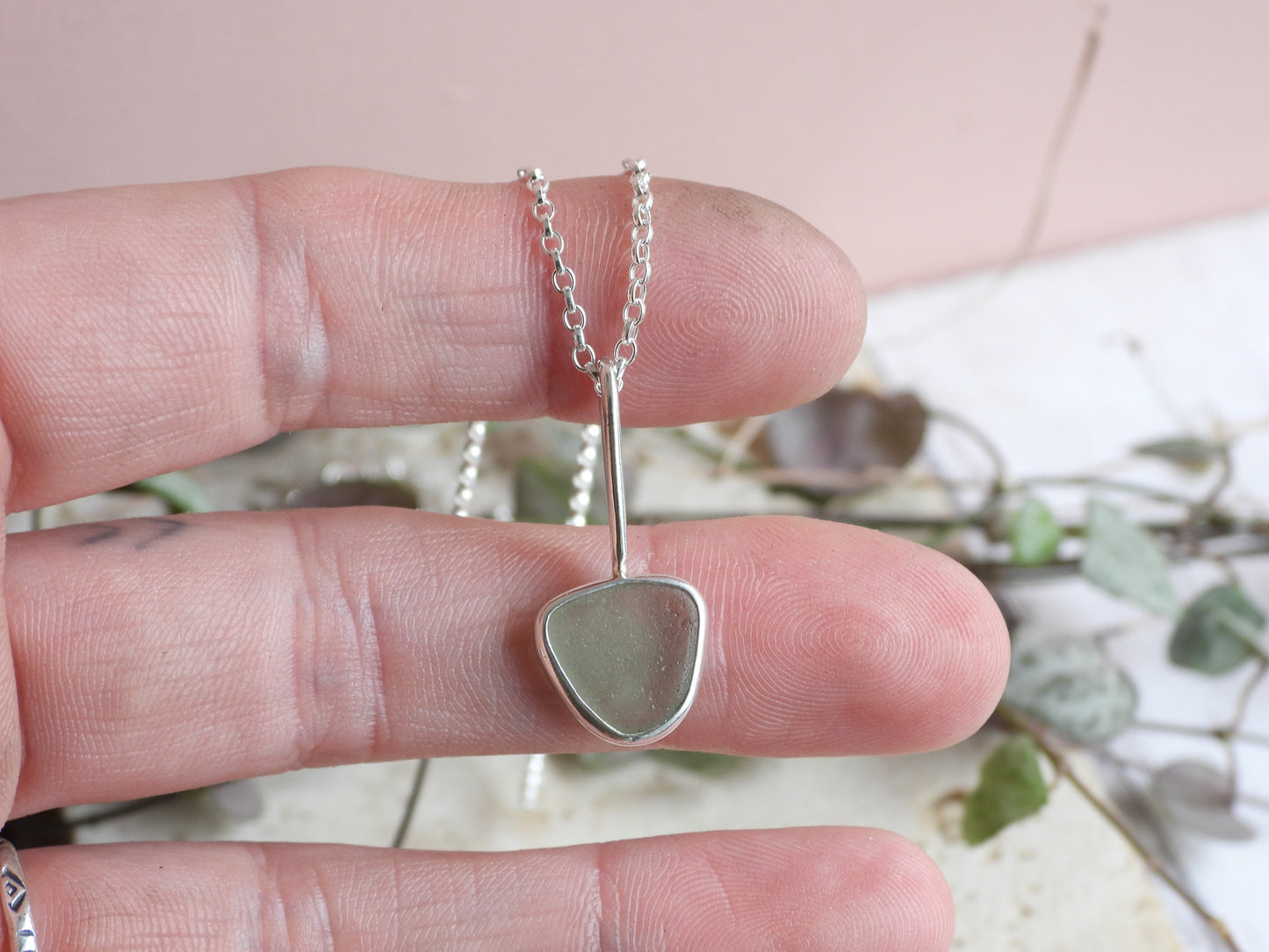 Dainty Cornish Sea Foam Green Sea Glass Necklace | Handmade Sterling Silver 925 | Perranporth Beach