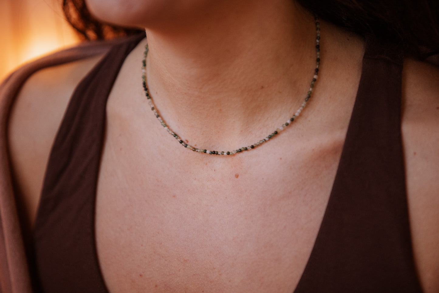 Dainty Moss Agate "Gardeners Stone" Gemstone Necklace | Round Beads