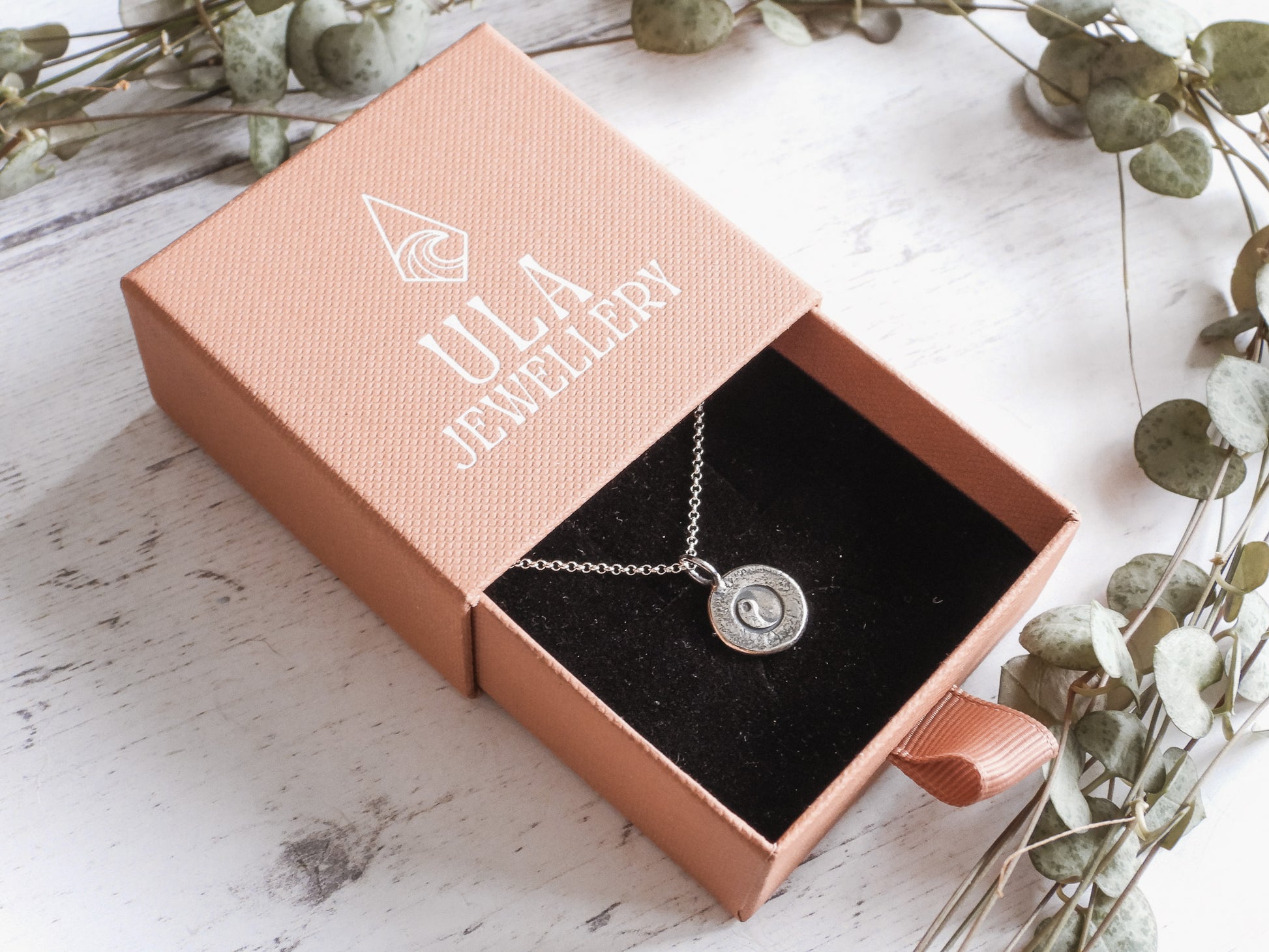 handmade bohemian jewellery, yin yang charm necklace made in Cornwall