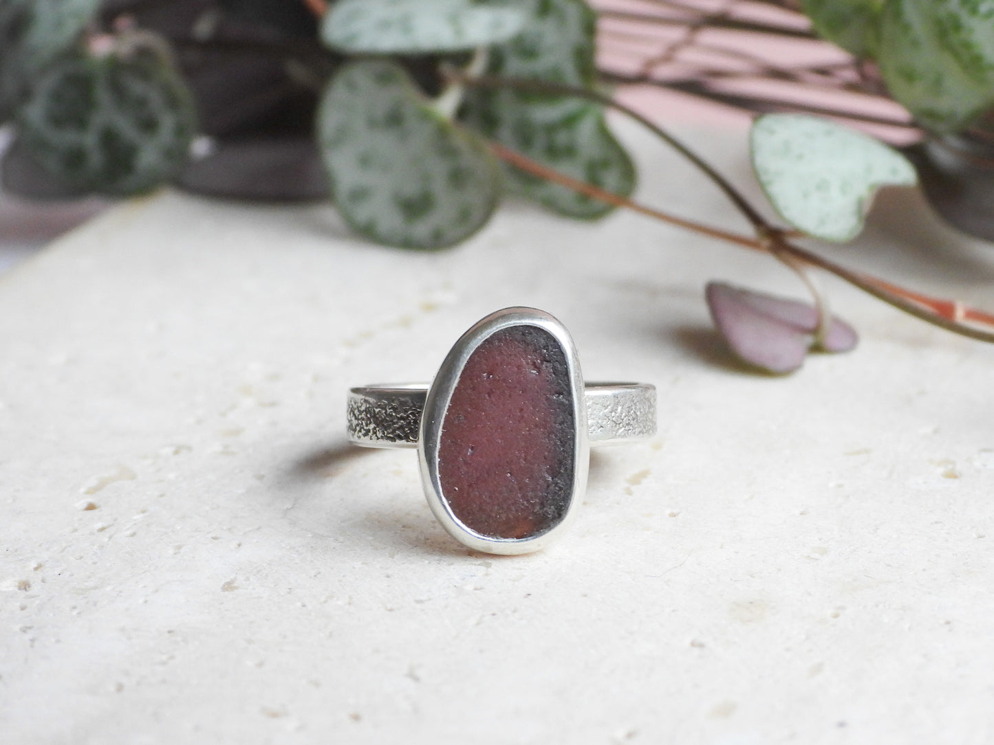Rare Purple Cornish Seaglass Ring | Isles of Scilly | Size O | Recycled Silver 925