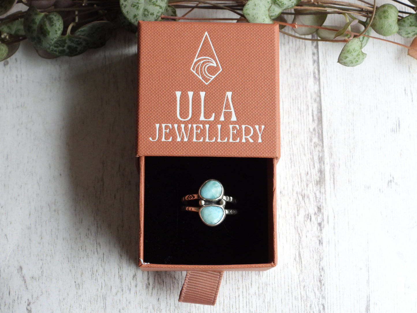 Boho Style Larimar Split Ring | Recycled Silver 925