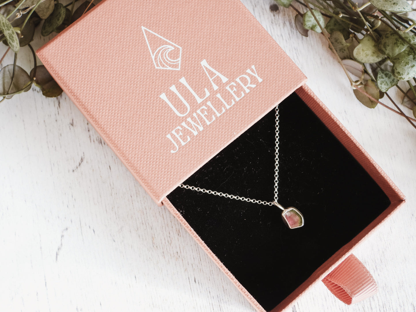 Super Dainty Watermelon Tourmaline Charm Necklace | October Birthstone
