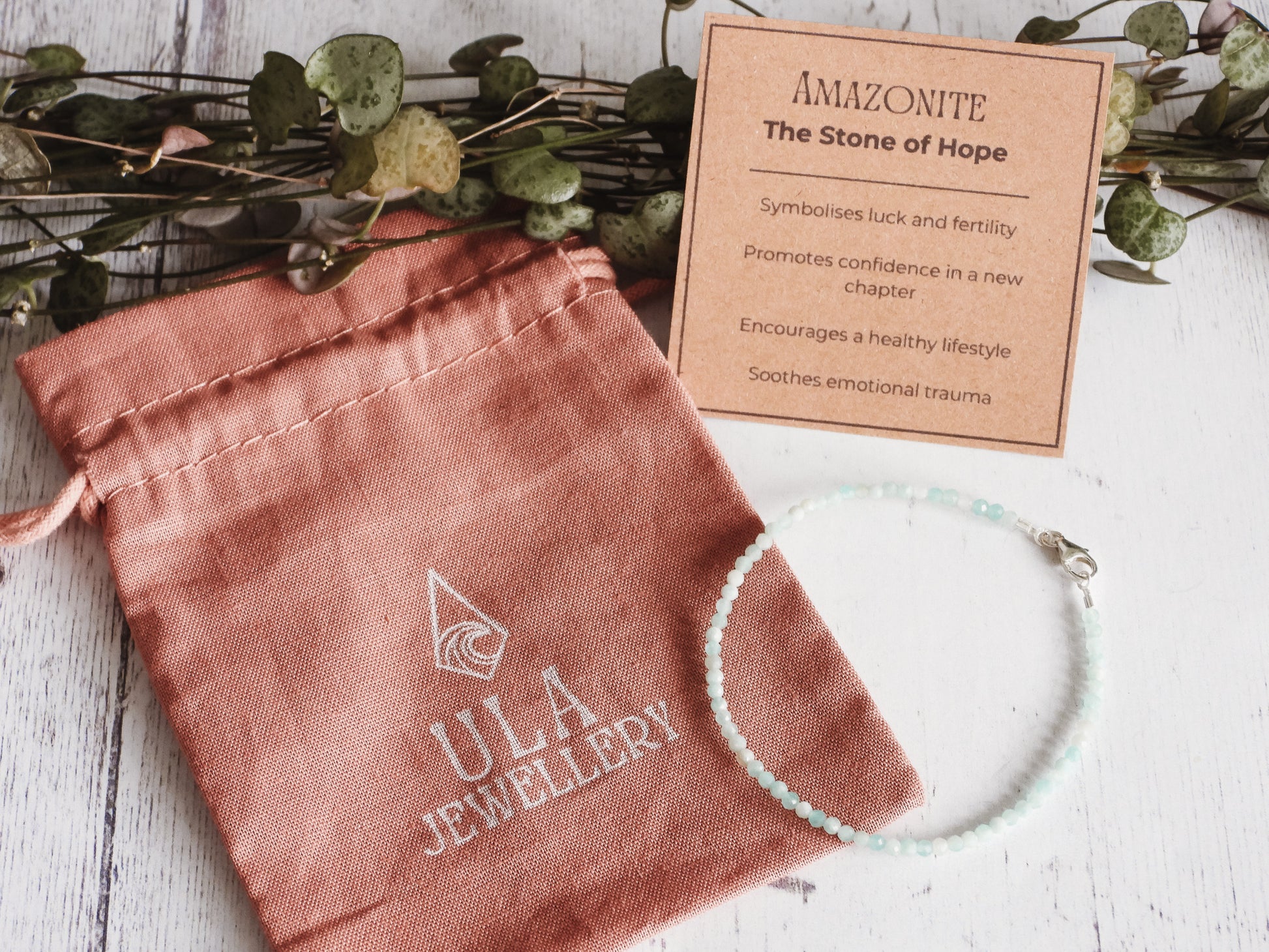 Ula Jewellery gift idea, custom amazonite gemstone bracelet