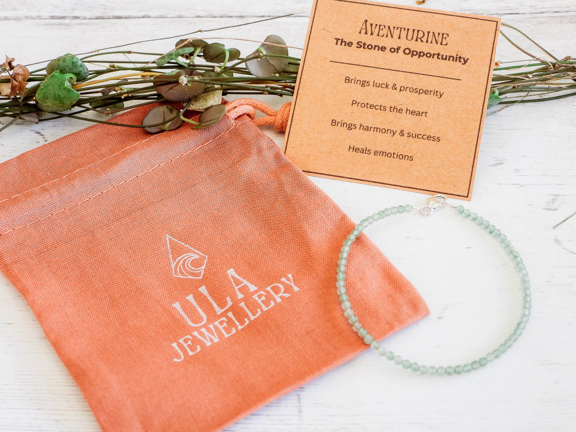 aventurine bracelet in gift pouch by Ula Jewellery
