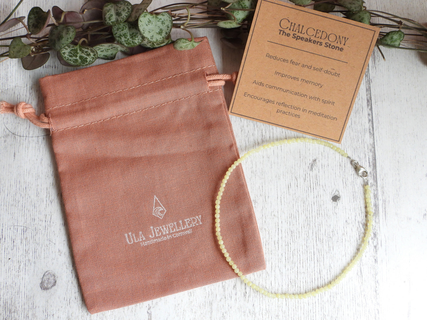 Dainty Chalcedony "Speaker's Stone" Gemstone Anklet | Round Beads