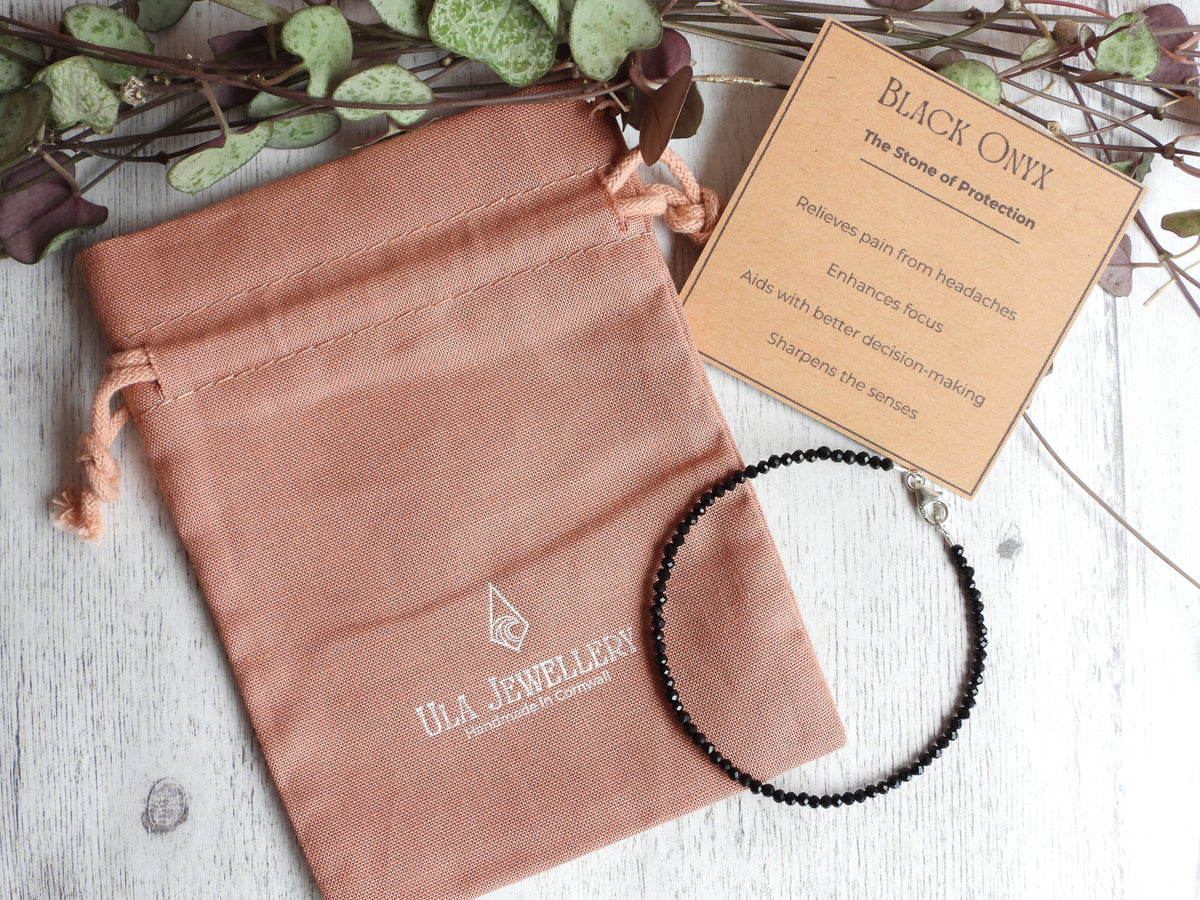 Dainty Onyx Gemstone Bracelet | Sterling Silver | Handmade