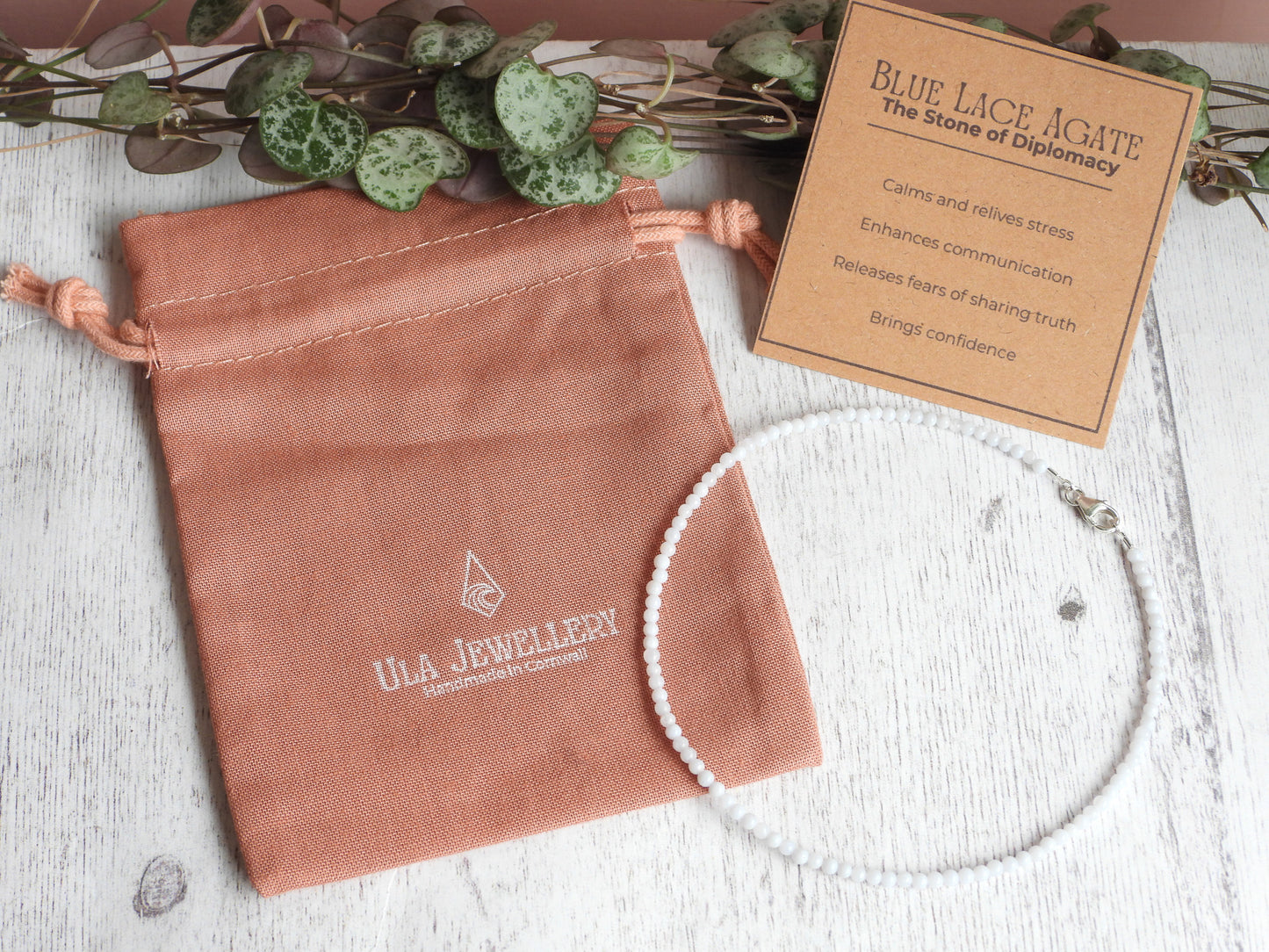 Dainty Blue Lace Agate "Diplomacy" Gemstone Anklet | Round Beads