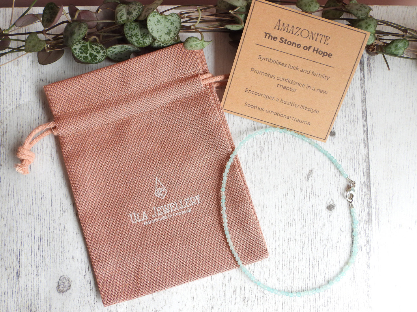 Dainty Amazonite "Hope" Gemstone Beaded Anklet | Faceted Beads