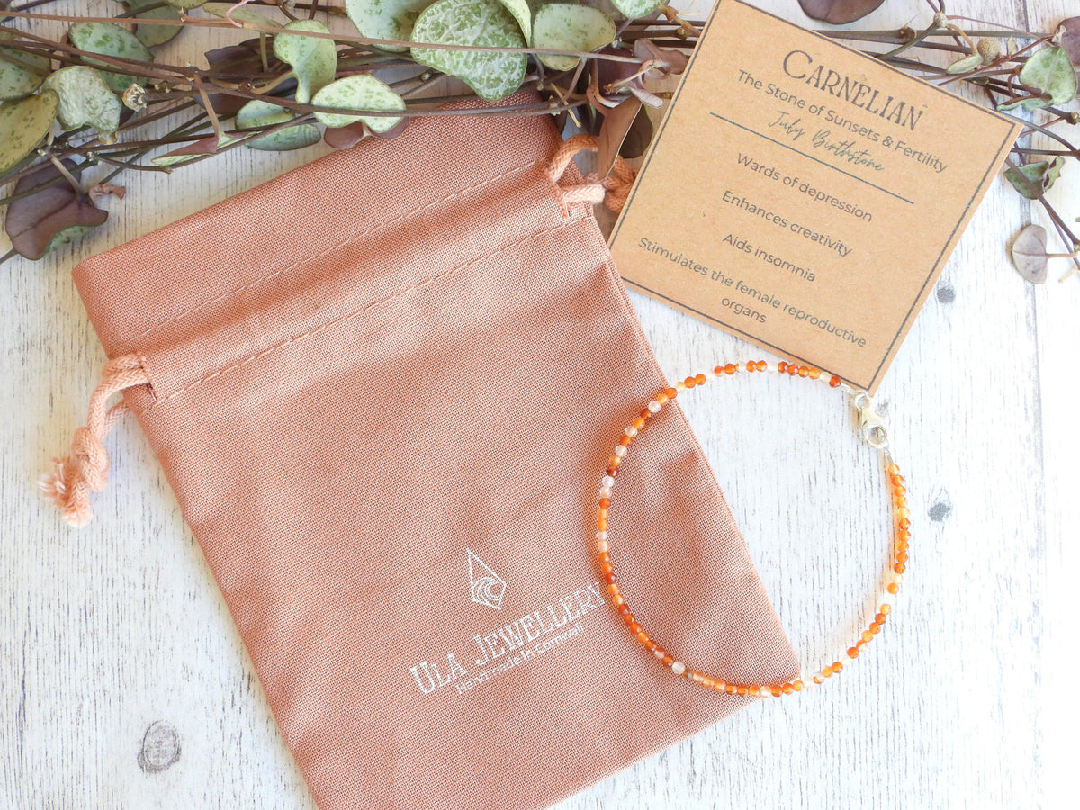 Dainty Carnelian Gemstone Bracelet | Sterling Silver | Handmade