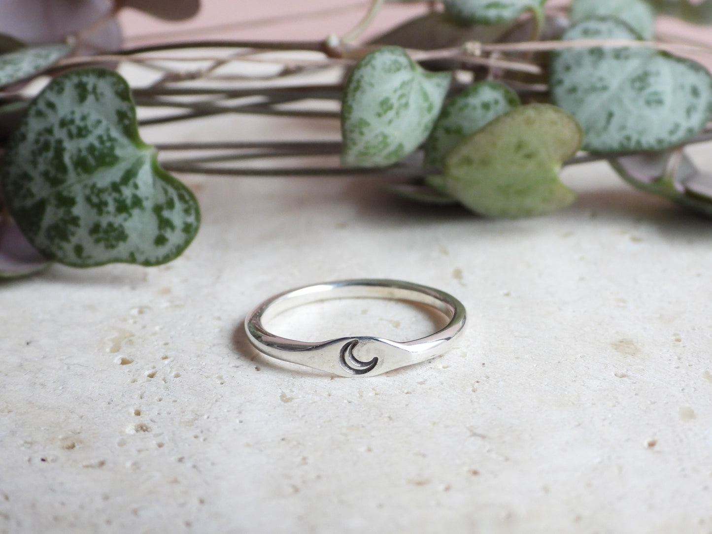 Dainty Crescent Moon Stacking Ring | Recycled Sterling Silver