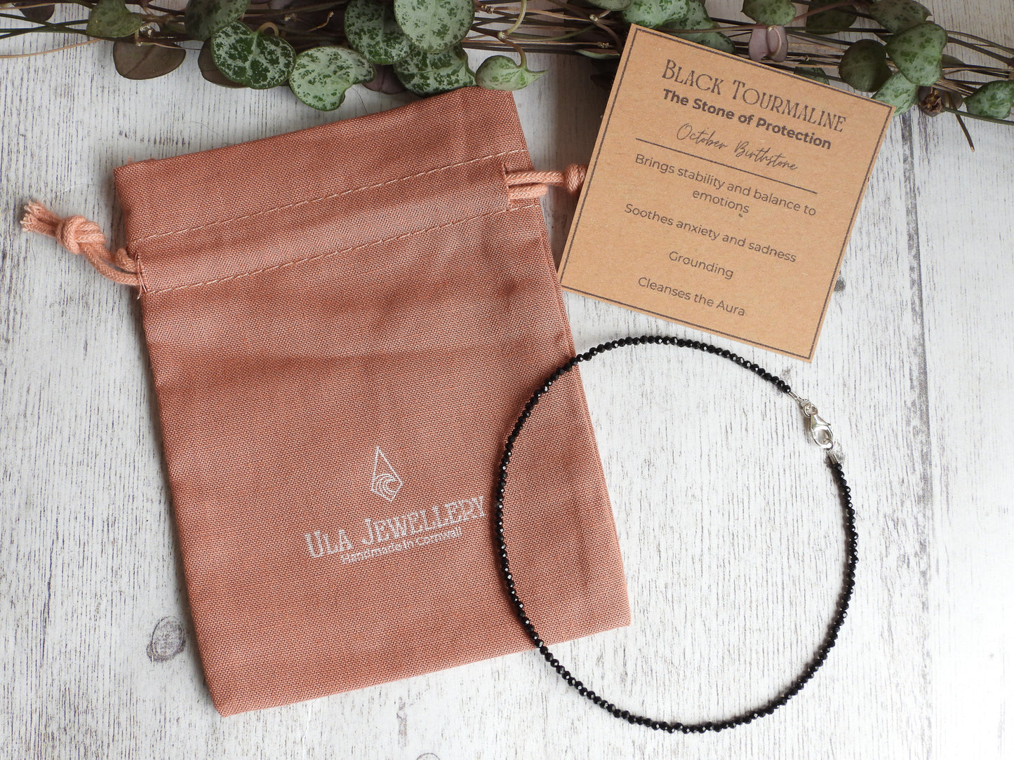 Dainty Black Tourmaline "Protection" Gemstone Anklet | October Birthstone | Faceted Beads