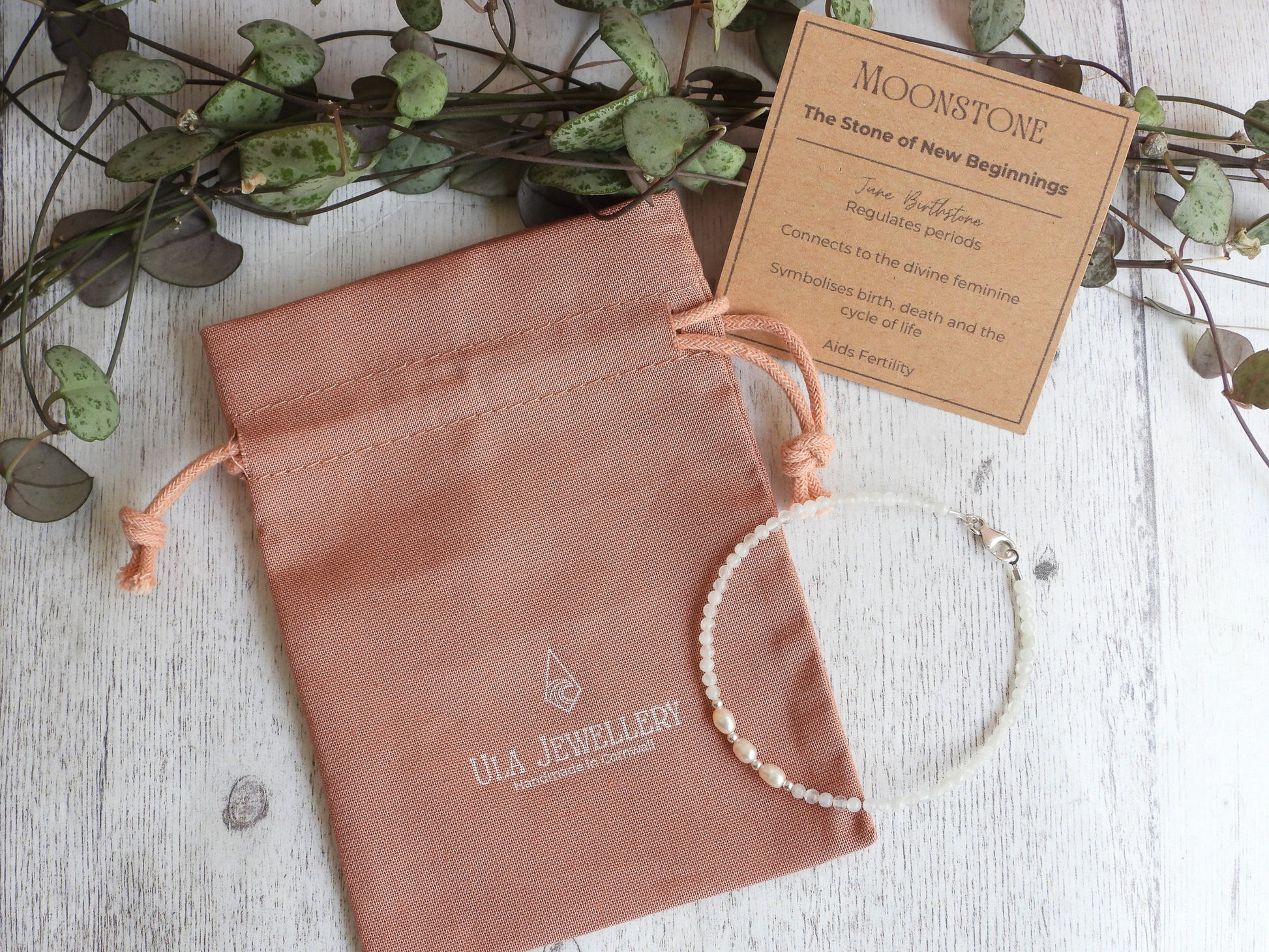 handmade birthstone and pearl beachy bohemian bracelets by Ula Jewellery