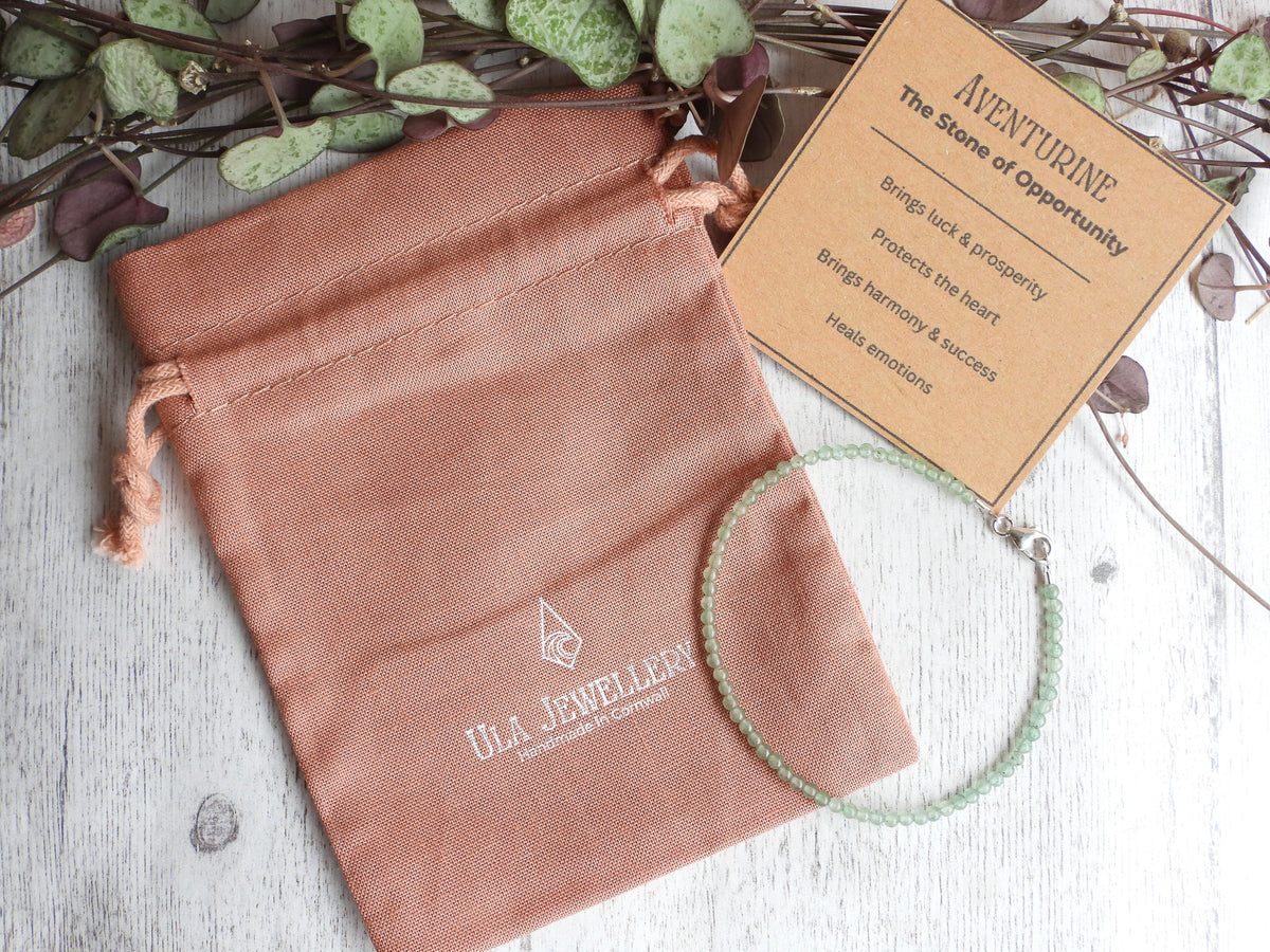 Dainty Aventurine Gemstone Bracelet | Sterling Silver | Handmade