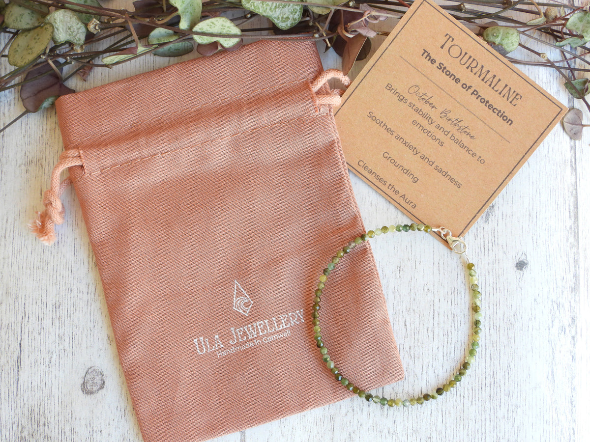 Dainty Green Tourmaline Gemstone Bracelet | Sterling Silver | Handmade